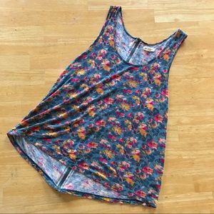 Silence + Noise Mustard Gold Blue Fushia Floral Print Flowy Tank B2